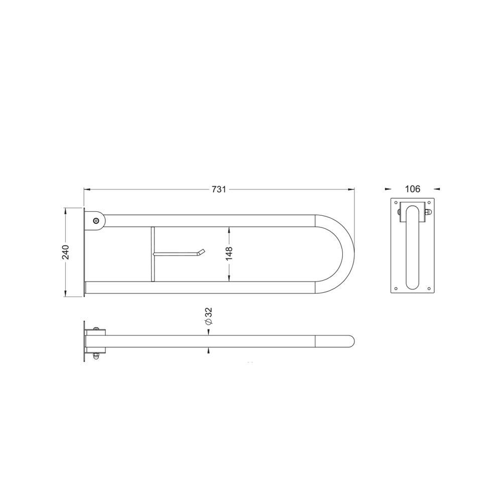 Maxiflow Mafsallı - Hareketli Ayaklı Tutunma Barı Ø32 Ss304 13576 küçük görsel