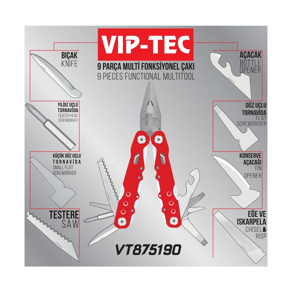 Vip-Tec 9 Parça Multi Fonksiyonel Çakı Pense Seti Vt875190 küçük görsel