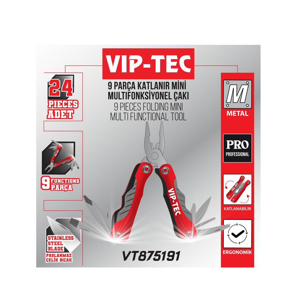 Vip-Tec Mini 9 Parça Fonksiyonel Çakı Pense Vt875191 küçük görsel