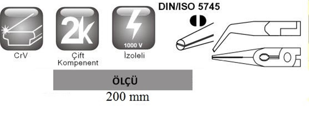 Vip-Tec 1000V İzoleli Eğri Kargaburun 200Mm Vt208200 küçük görsel