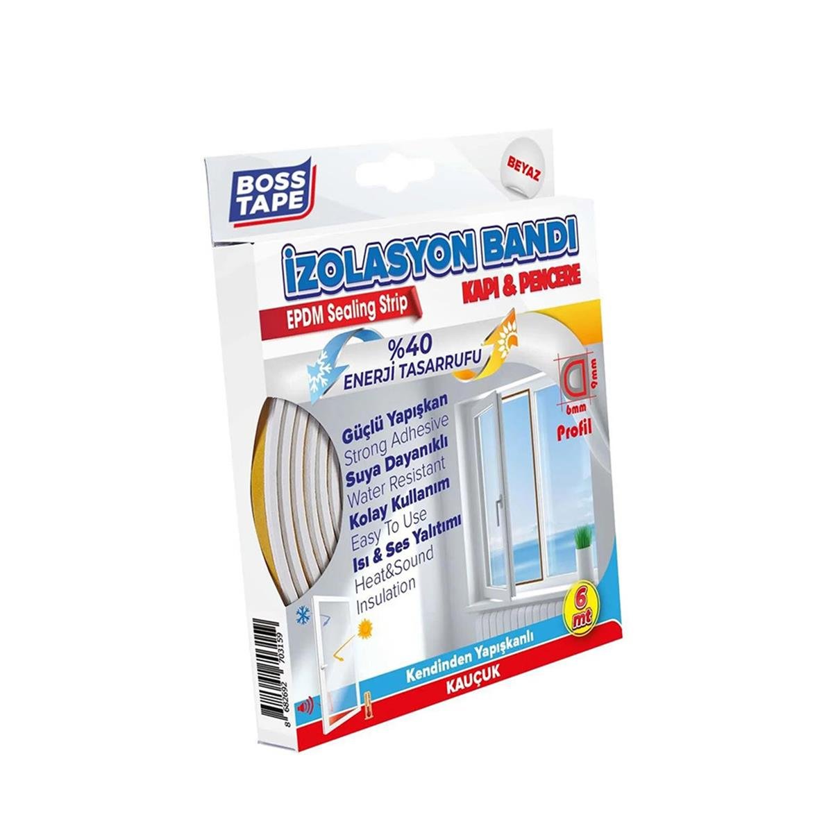 Boss Tape Kapı ve Pencere Epdm D Profil İzolasyon Bandı Beyaz 6 Metre küçük görsel