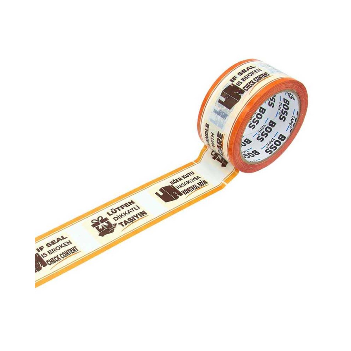 Boss Tape Baskılı Koli Bandı 50mmx66mt Dikkatli Taşıyınız-handle With Care Uyarılı küçük görsel