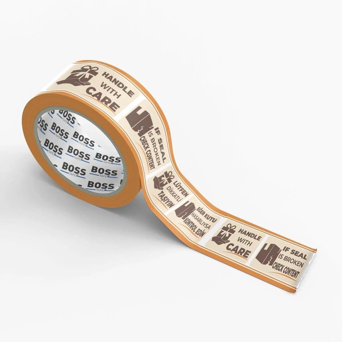Boss Tape Baskılı Koli Bandı 50mmx66mt Dikkatli Taşıyınız-handle With Care Uyarılı küçük görsel