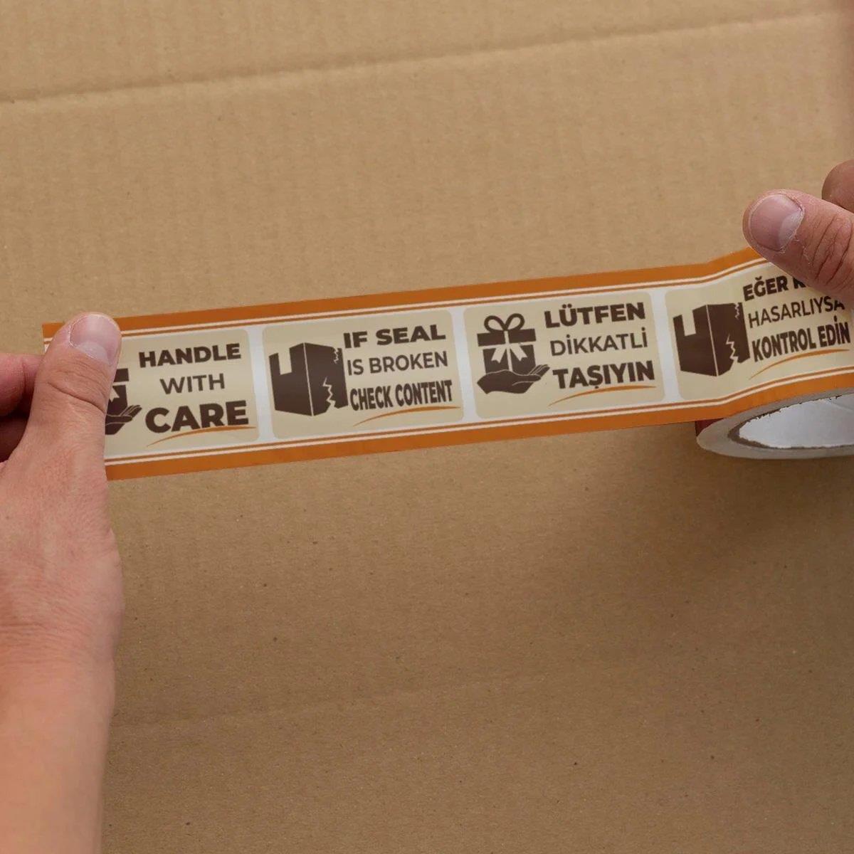 Boss Tape Baskılı Koli Bandı 50mmx66mt Dikkatli Taşıyınız-handle With Care Uyarılı küçük görsel