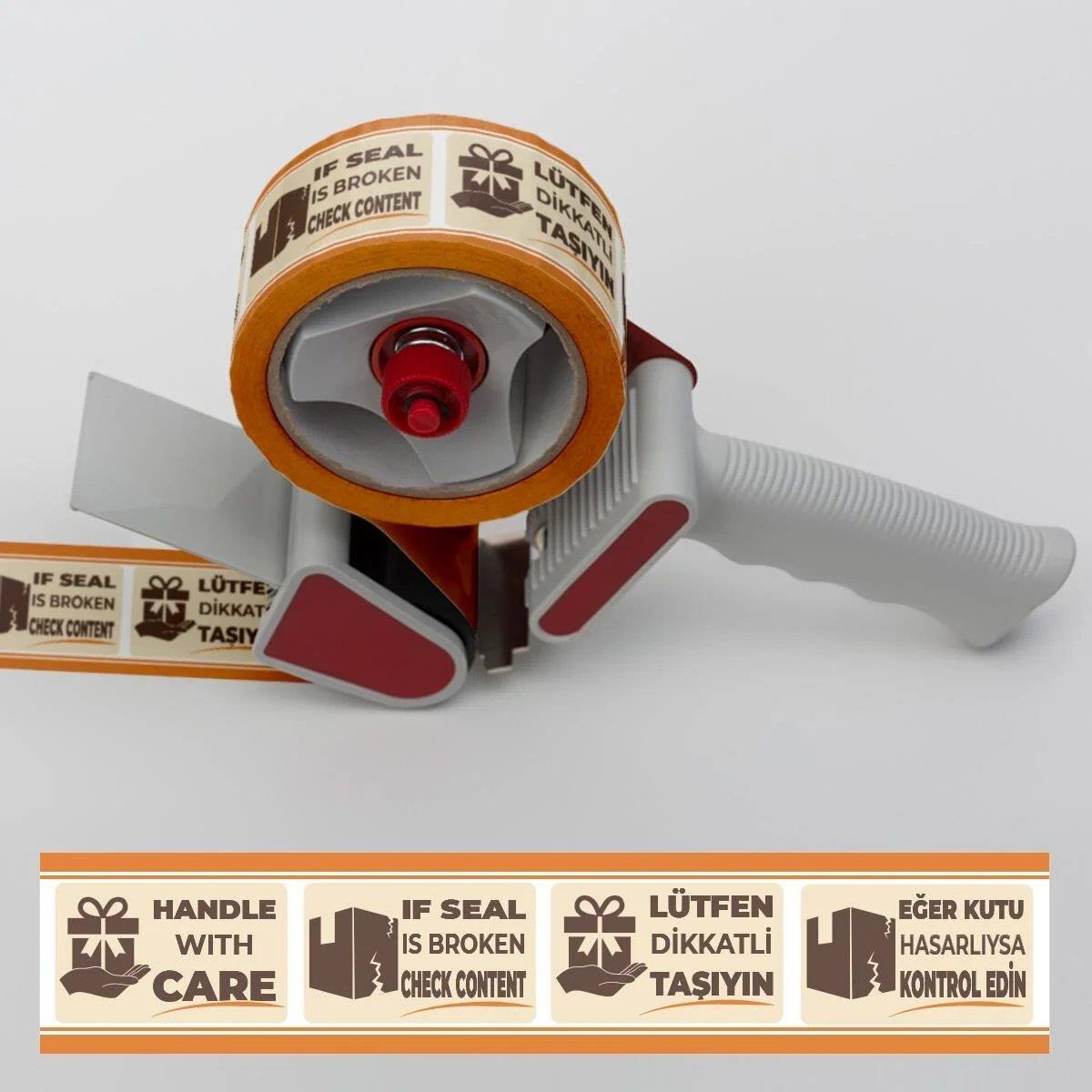 Boss Tape Baskılı Koli Bandı 50mmx66mt Dikkatli Taşıyınız-handle With Care Uyarılı küçük görsel