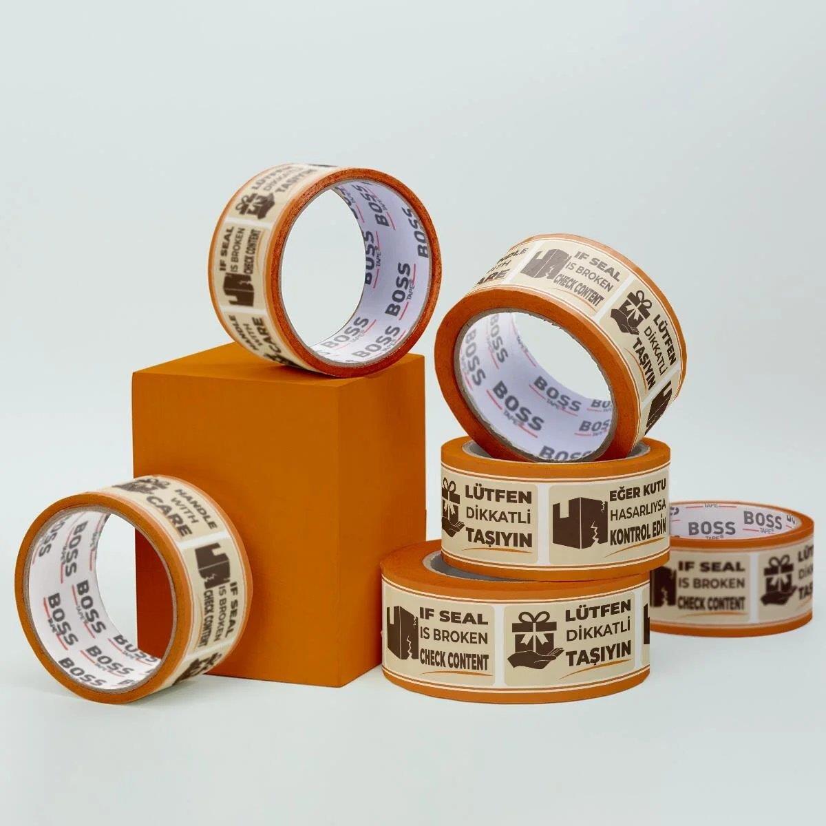 Boss Tape Baskılı Koli Bandı 50mmx66mt Dikkatli Taşıyınız-handle With Care Uyarılı küçük görsel