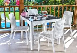 Brezza Rattan Camlı Bahçe Masa Takımı 90x150cm 6 Kişilik - Antrasit görseli