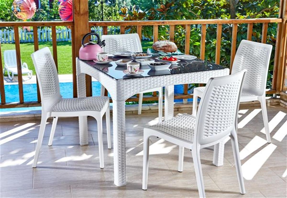 Brezza Rattan Camlı Bahçe Masa Takımı 90x150cm 6 Kişilik - Antrasit küçük görsel