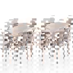 Brezza Rattan Camlı Bahçe Masa Takımı 90x150cm 6 Kişilik - Antrasit küçük görsel