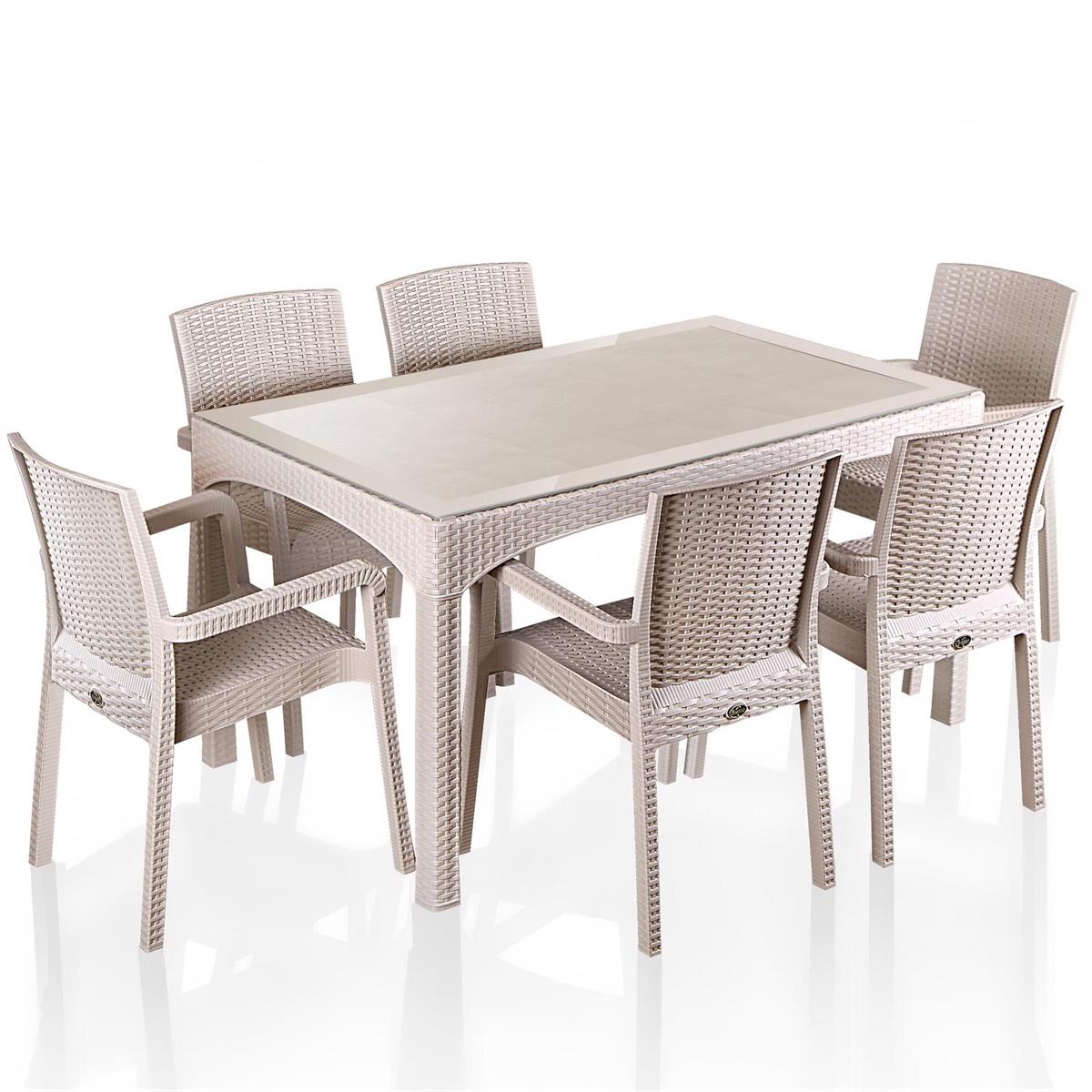 Brezza Rattan Camlı Bahçe Masa Takımı 90x150cm 6 Kişilik - Antrasit küçük görsel