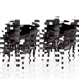 Brezza Rattan Camlı Bahçe Masa Takımı 90x150cm 6 Kişilik - Antrasit küçük görsel