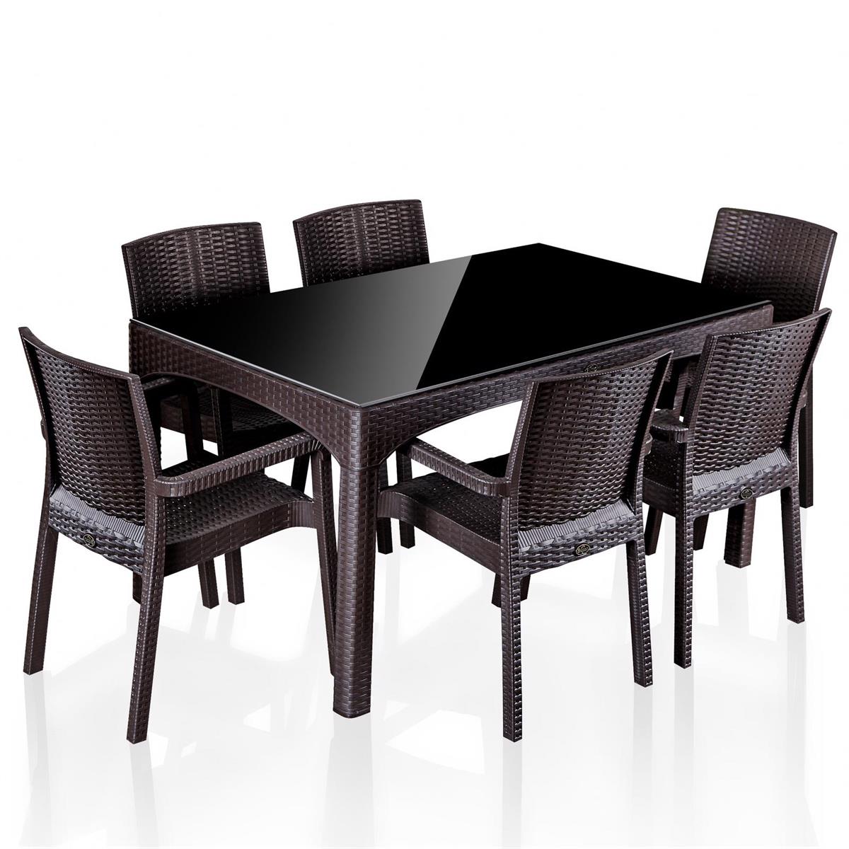 Brezza Rattan Camlı Bahçe Masa Takımı 90x150cm 6 Kişilik - Antrasit küçük görsel