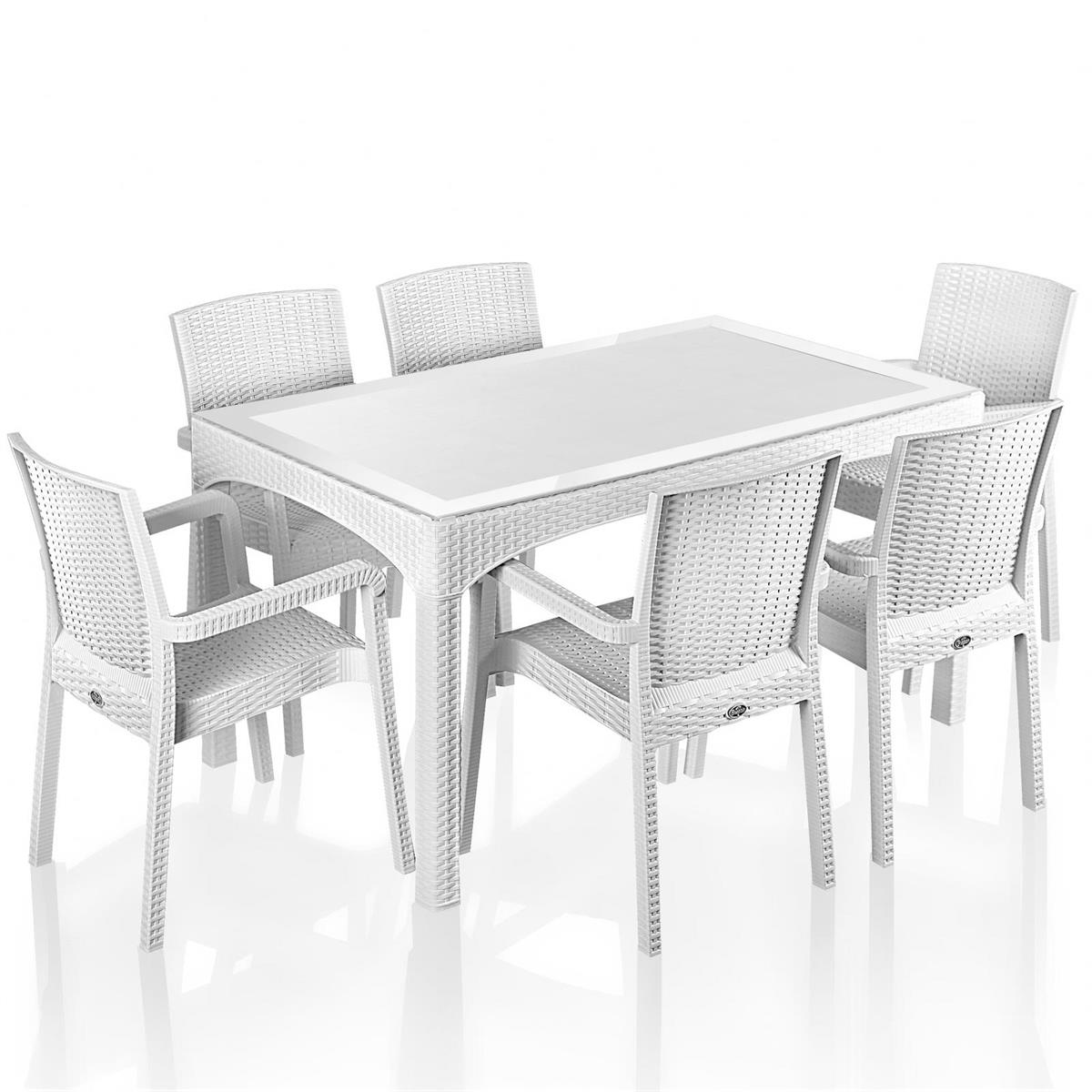 Brezza Rattan Camlı Bahçe Masa Takımı 90x150cm 6 Kişilik - Antrasit küçük görsel