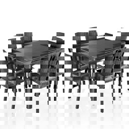 Brezza Rattan Camlı Bahçe Masa Takımı 90x150cm 6 Kişilik - Antrasit küçük görsel