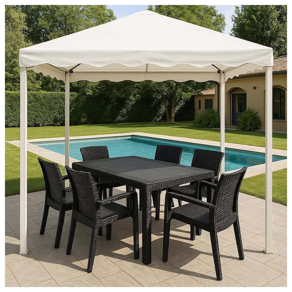 Brezza Rattan Camlı Bahçe Masa Takımı 90x150cm 6 Kişilik - Antrasit küçük görsel