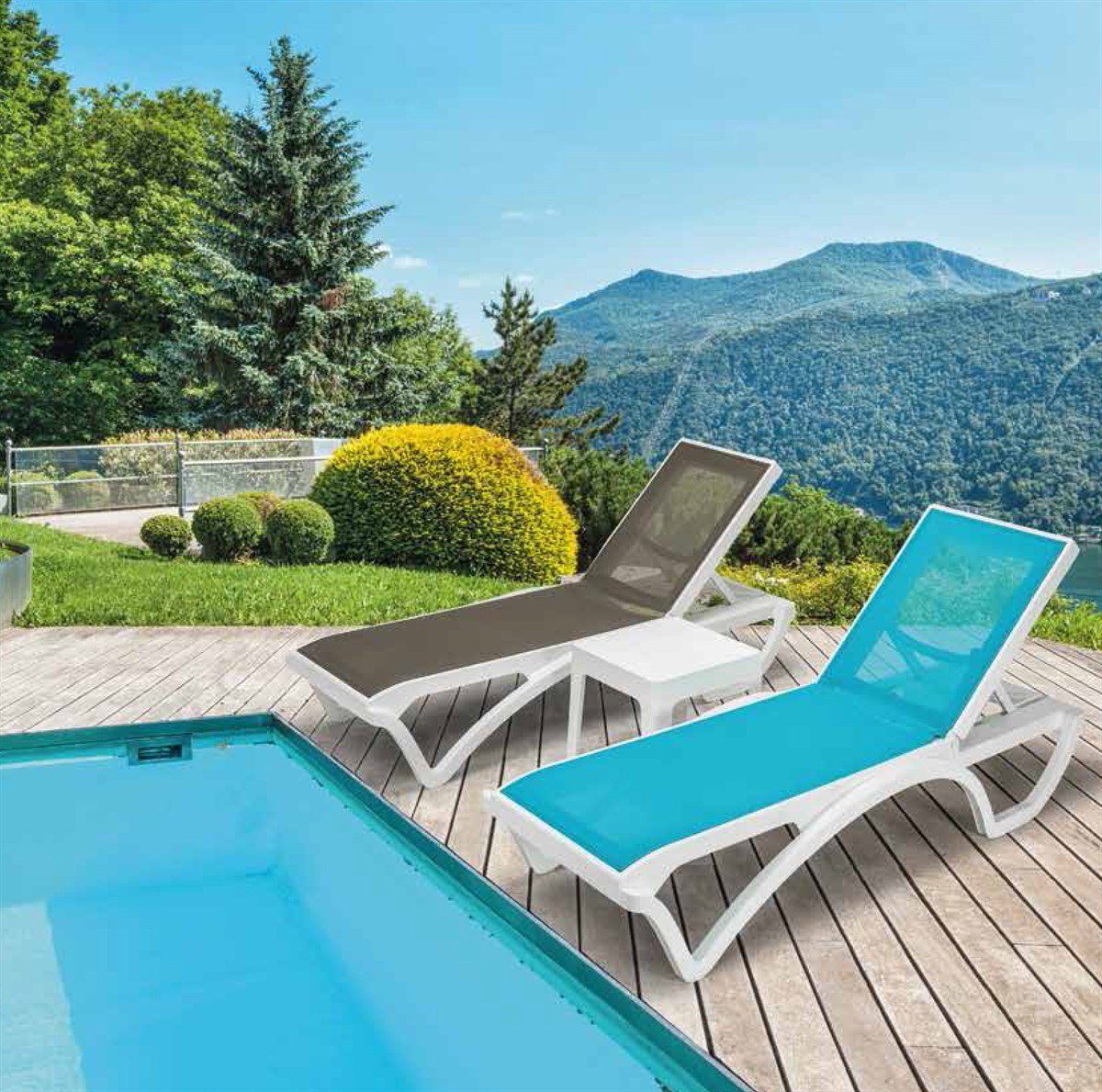 Brezza 2534 Royal Fileli Şezlong Beyaz/Mavi küçük görsel