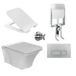 Turkuaz Cerastlye İbiza Rimless Asma Klozet + Yavaş Kapanan Kapak Ve Gömme Rezervuar Seti görseli