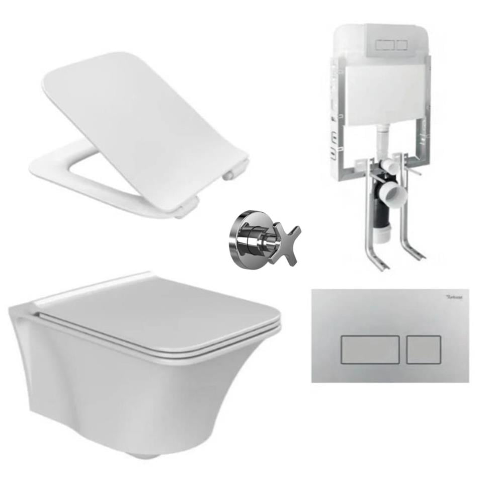 Turkuaz Cerastlye İbiza Rimless Asma Klozet + Yavaş Kapanan Kapak Ve Gömme Rezervuar Seti küçük görsel