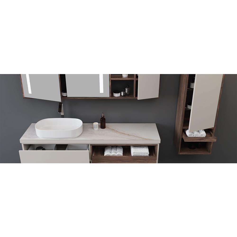 Aquanil İmperia 160 Cm Banyo Dolabı - Krem/Ceviz küçük görsel