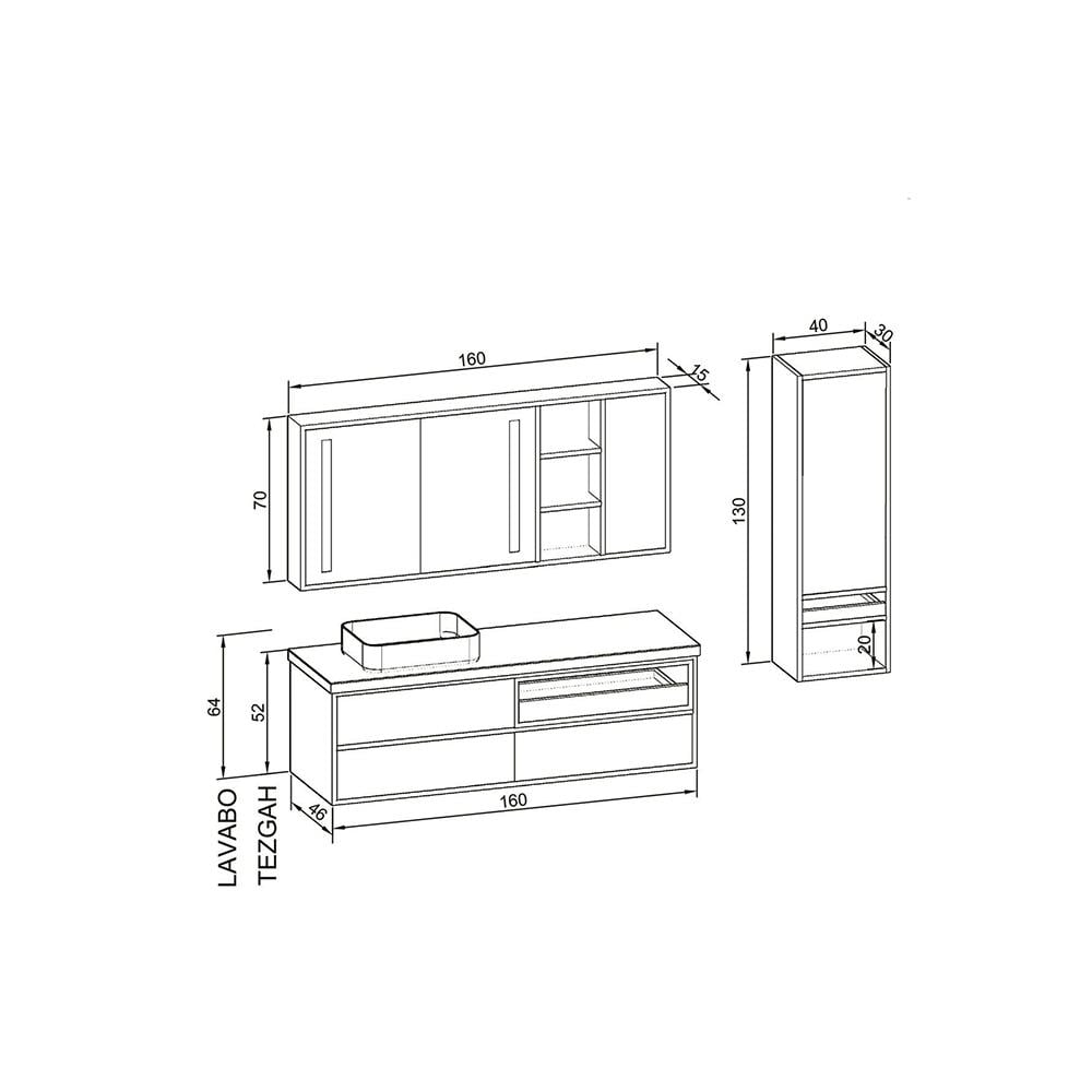 Aquanil İmperia 160 Cm Banyo Dolabı - Krem/Ceviz küçük görsel