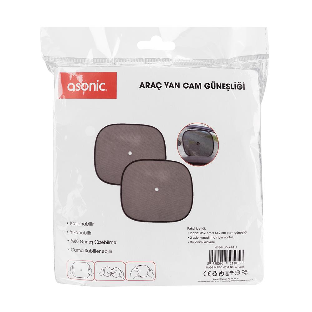 Asonic As-A13 Siyah Vantuzlu Güneş Koruyucu Oto Arka Yan Cam Gölgelik küçük görsel