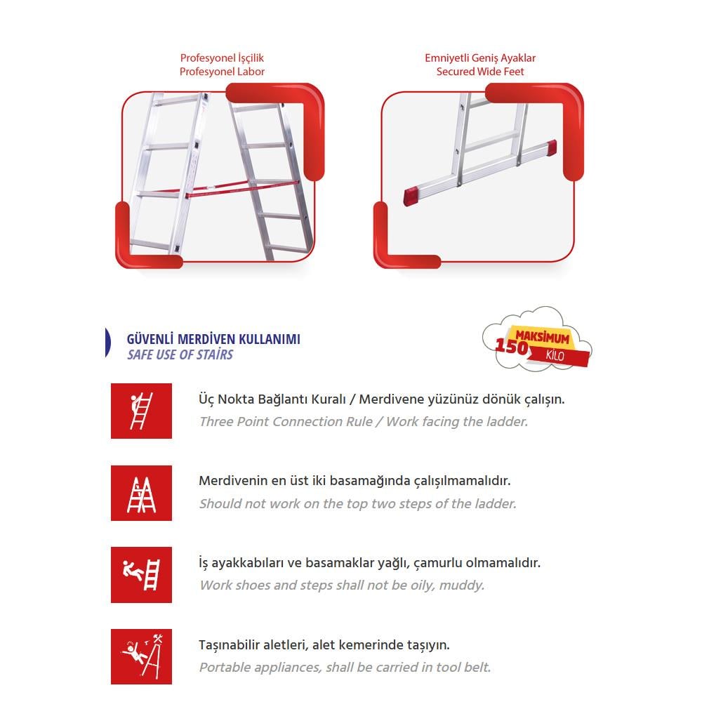 Akrobat A Tipi Alüminyum Merdiven 250 Cm küçük görsel