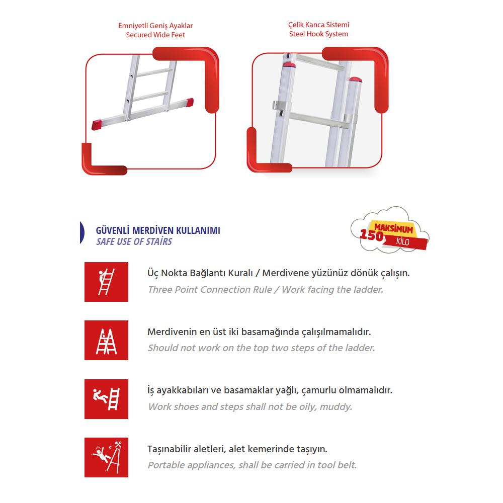 Akrobat A Tipi Çift Sürgülü Alüminyum Merdiven 2X350 Cm küçük görsel