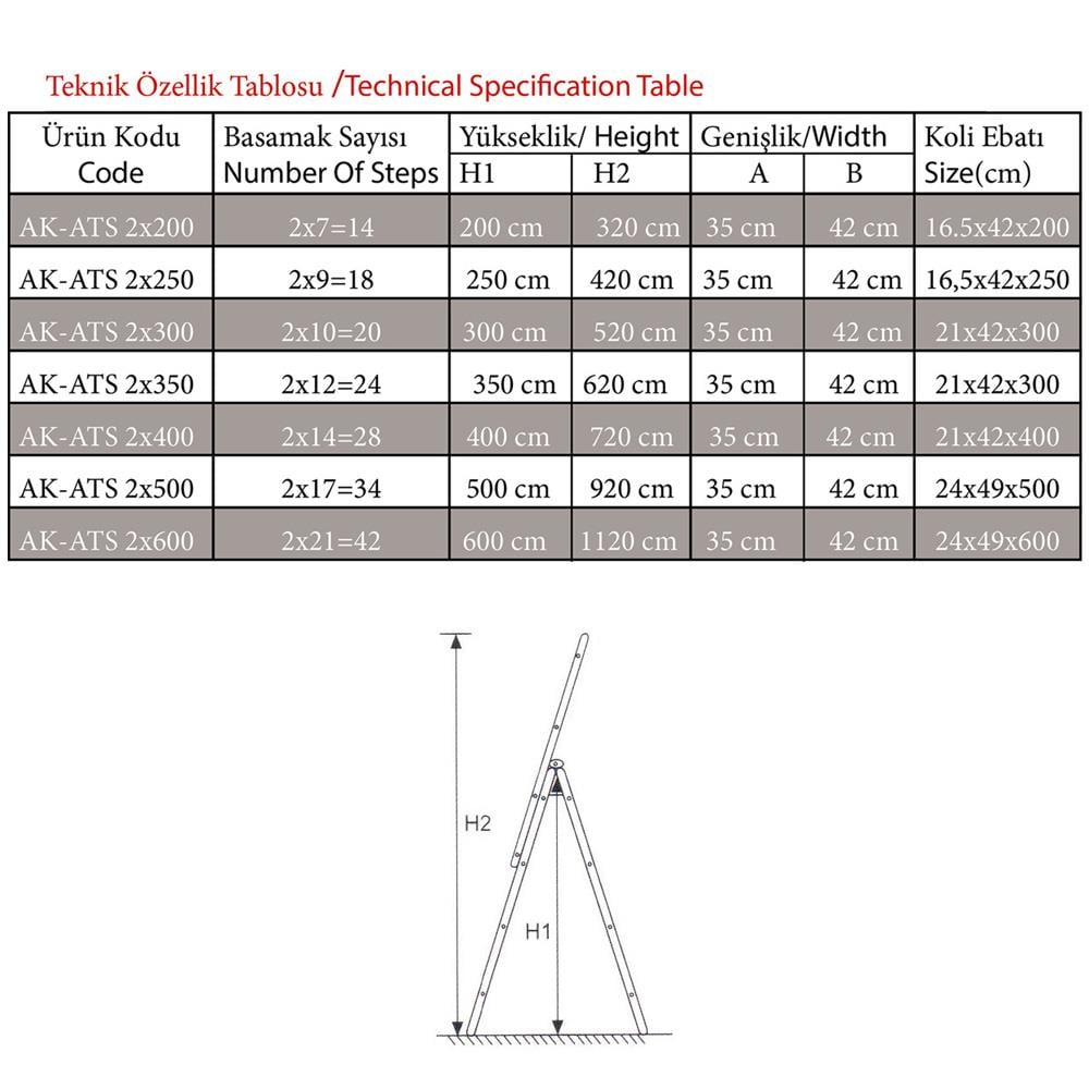 Akrobat A Tipi Çift Sürgülü Alüminyum Merdiven 2X350 Cm küçük görsel