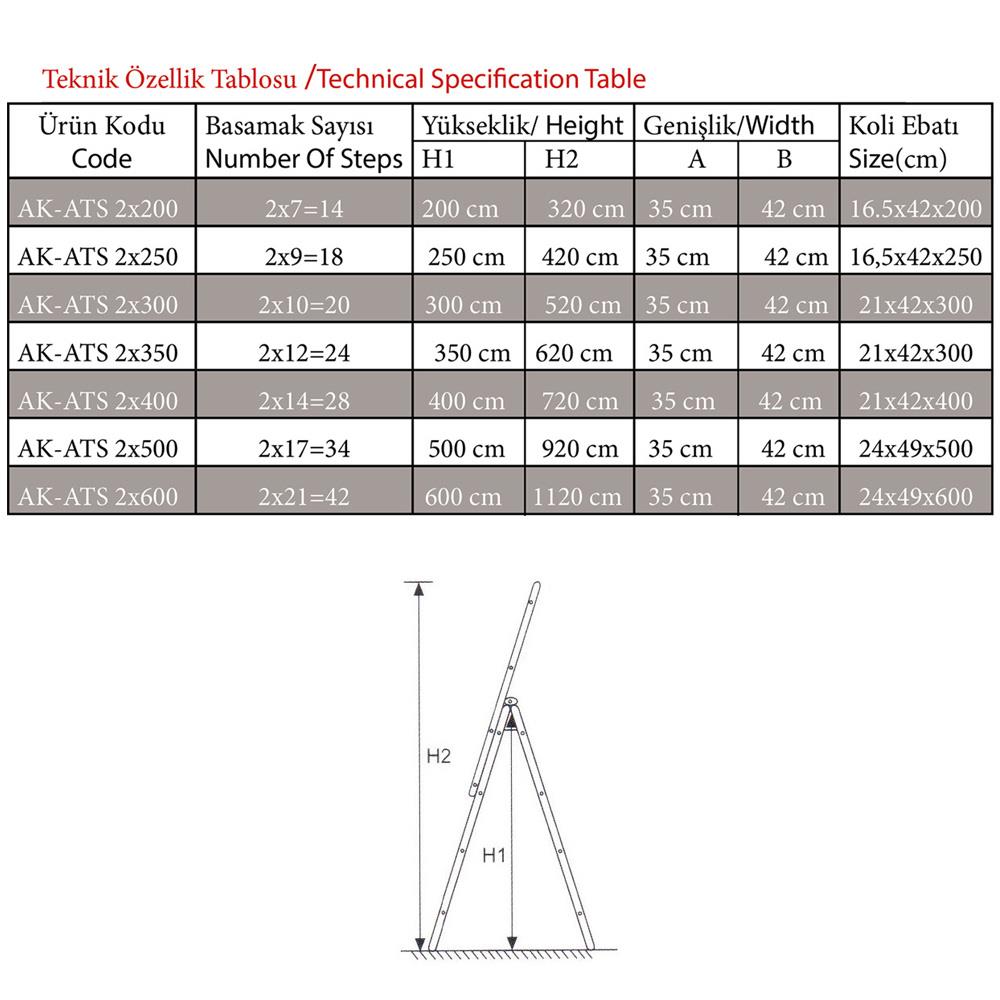 Akrobat A Tipi Çift Sürgülü Alüminyum Merdiven 2X350 Cm küçük görsel