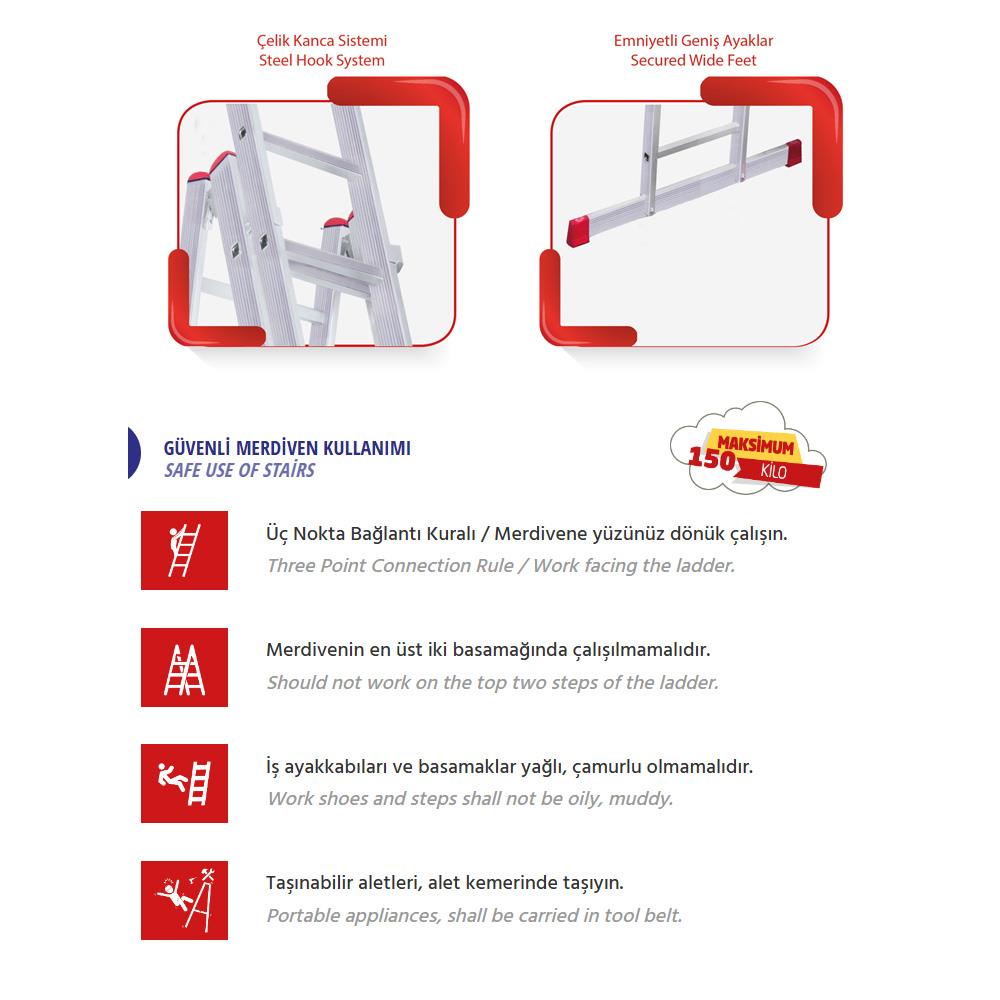 Akrobat A Tipi Çift Sürgülü Alüminyum Merdiven 2X350 Cm küçük görsel