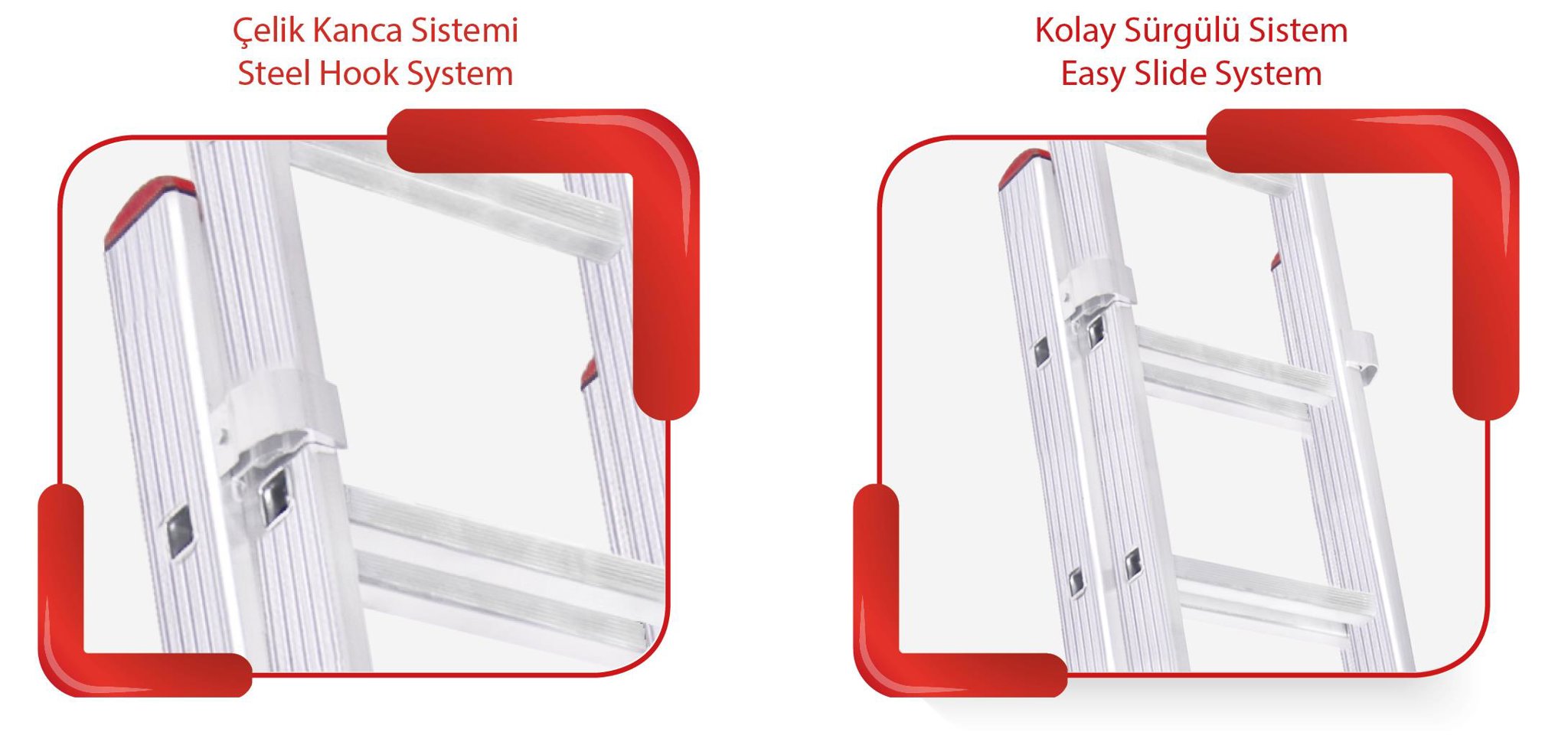 Akrobat 7+7 Çift Çıkışlı Alüminyum Merdiven küçük görsel