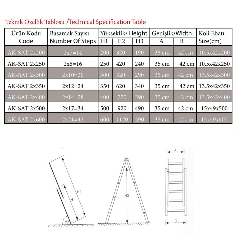 Akrobat Üç Parçalı Çok Amaçlı Merdiven Sat Tipi 3X250 Cm küçük görsel