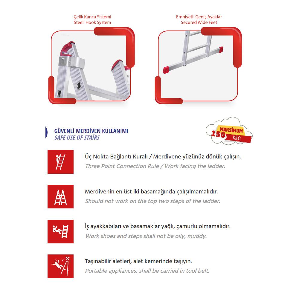 Akrobat Üç Parçalı Çok Amaçlı Merdiven Sat Tipi 3X250 Cm küçük görsel