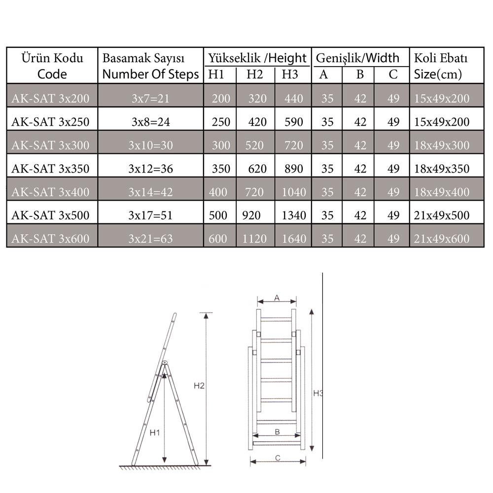 Akrobat Üç Parçalı Çok Amaçlı Merdiven Sat Tipi 3X250 Cm küçük görsel