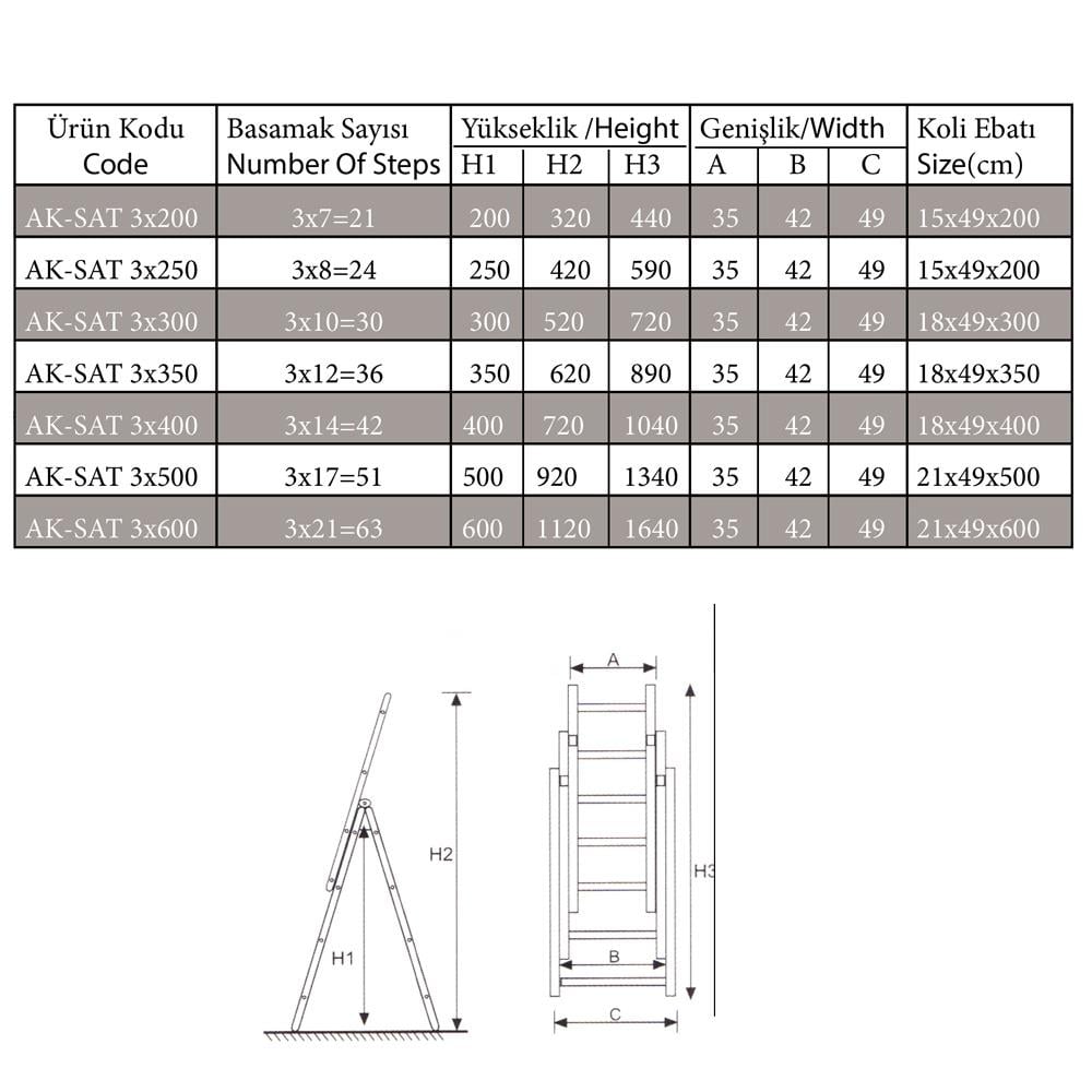 Akrobat Üç Parçalı Çok Amaçlı Merdiven Sat Tipi 3X250 Cm küçük görsel