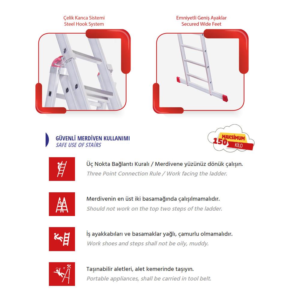 Akrobat Üç Parçalı Çok Amaçlı Merdiven Sat Tipi 3X250 Cm küçük görsel