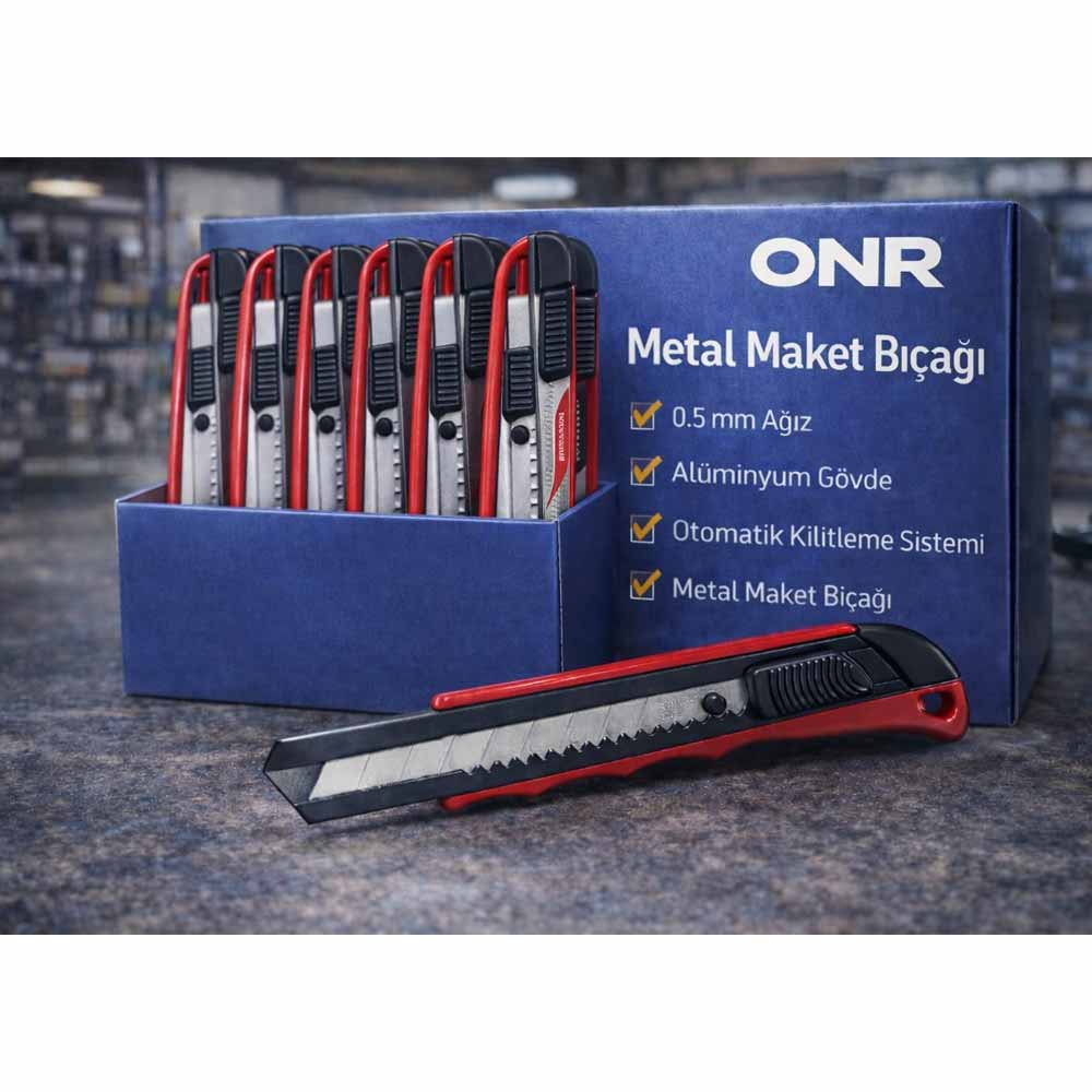 Onr Profesyonel Metal Maket Bıçağı Kırmızı 18 mm küçük görsel