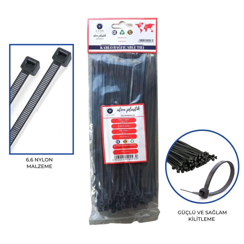 Kablo Bağı 3,6x250 Mm Siyah 100'lü Paket küçük görsel