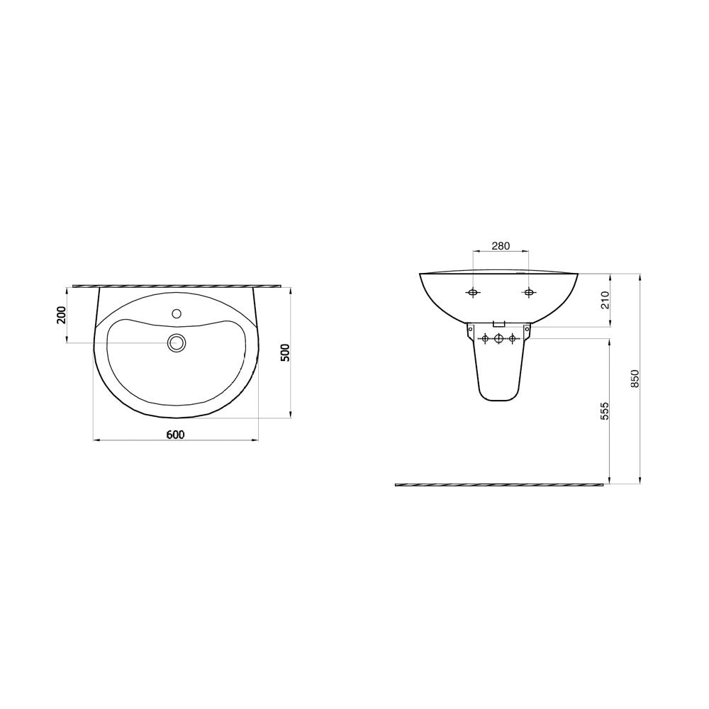 Newarc Energy Lavabo 3801 50X60 + Yarım Ayak 3812 küçük görsel