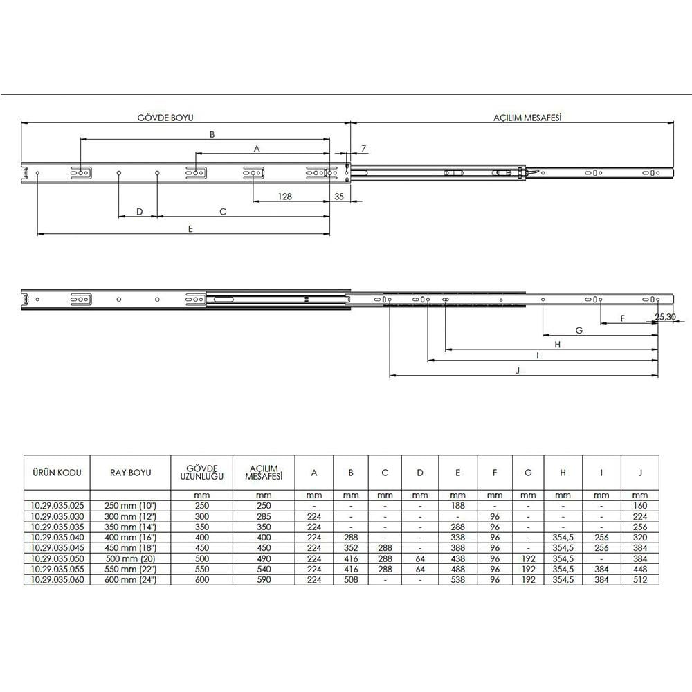 Canex Teleskopik Bilyalı Ray 35mm x 50cm küçük görsel