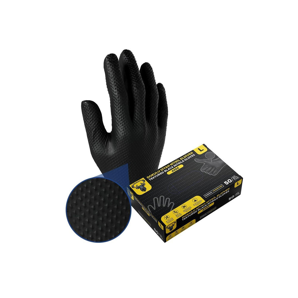 Reindeer 4494 Nitril Eldiven Siyah Kalın Dokulu M Beden 50'Li küçük görsel