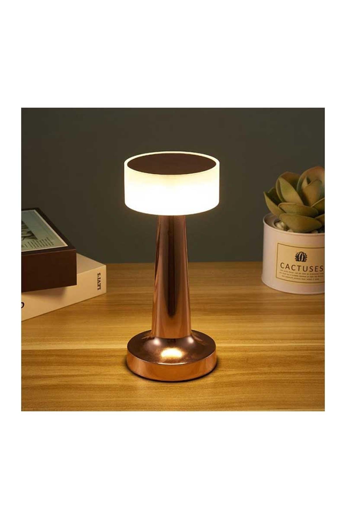 Forlife Şarjlı Led Masa Lambası ve Abajur Bakır Fl-8060 küçük görsel