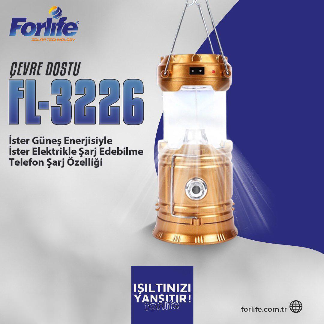 Forlife Solar İki Fonksiyonlu Kamp Feneri ve Işıldak 20W FL-3226 S küçük görsel