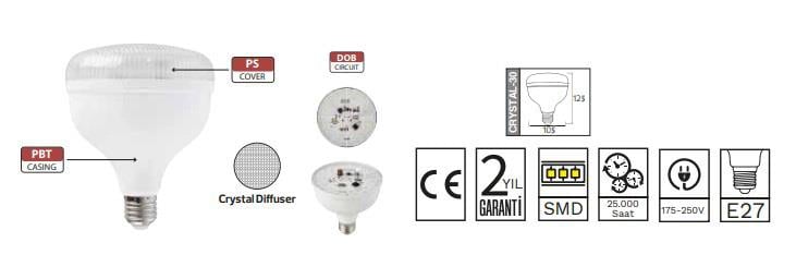Horoz Crystal 30W Led Torch Ampul E27 6500K Beyaz küçük görsel