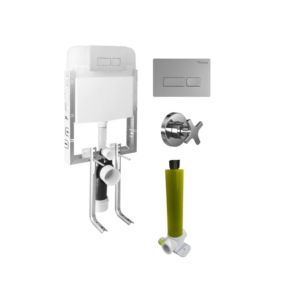 Turkuaz Ova Gömme Rezervuar Seti (Rezervuar+Buton+Stop Valf) küçük görsel