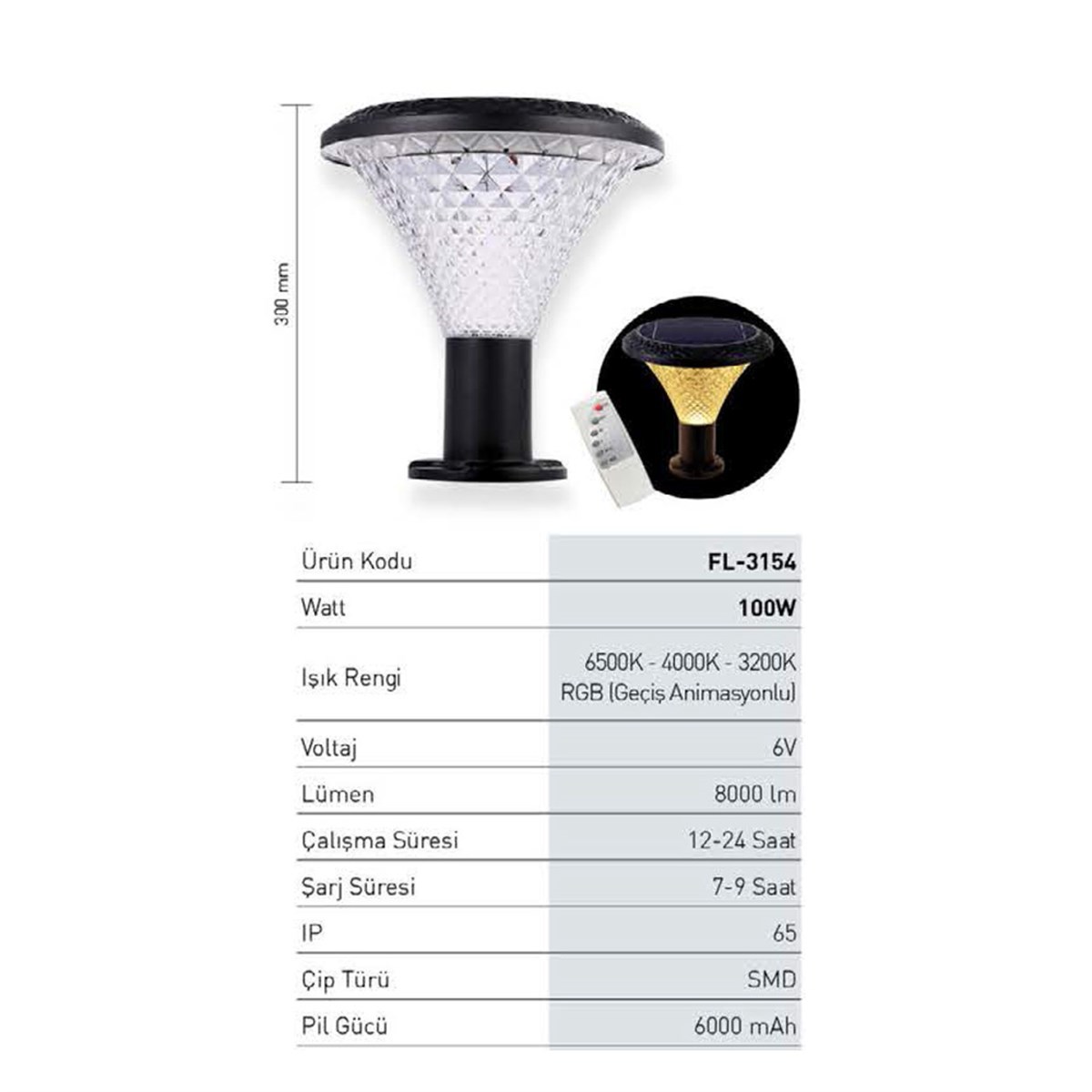 Solar Güneş Enerjili Sokak Armatürü 3X100W Fl-3158 küçük görsel