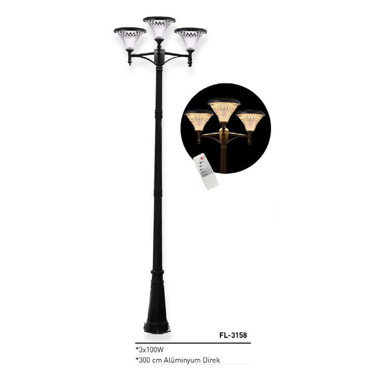 Solar Güneş Enerjili Sokak Armatürü 3X100W Fl-3158 küçük görsel