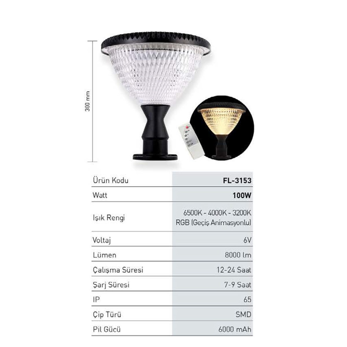 Forlife Solar Güneş Enerjili Sokak Armatürü 3X100W Fl-3160 küçük görsel