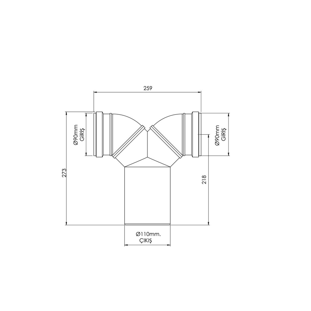 Gömme Rezervuar Pis Su Çatal Dirseği Ø90-90-110x260 mm küçük görsel