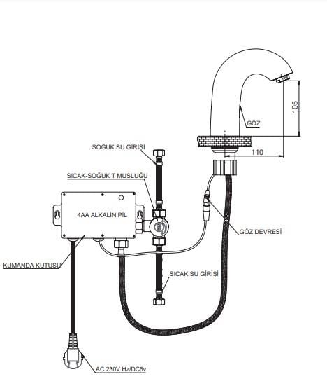 GPD Fotoselli Lavabo Bataryası (Tek Su Girişli) Siyah Flb13-s-2 küçük görsel